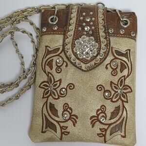 Western Floral Rhinestone Embellished Phone Pouch Crossbody